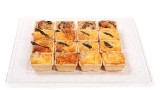 Personal tartlets with antipasti and cheese selection